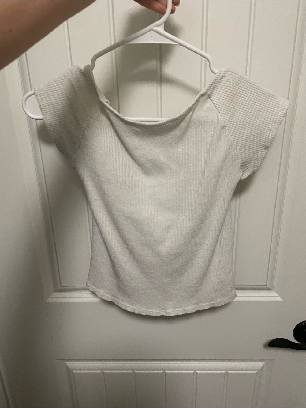aerie White Ribbed Scoop-Neck Crop Top